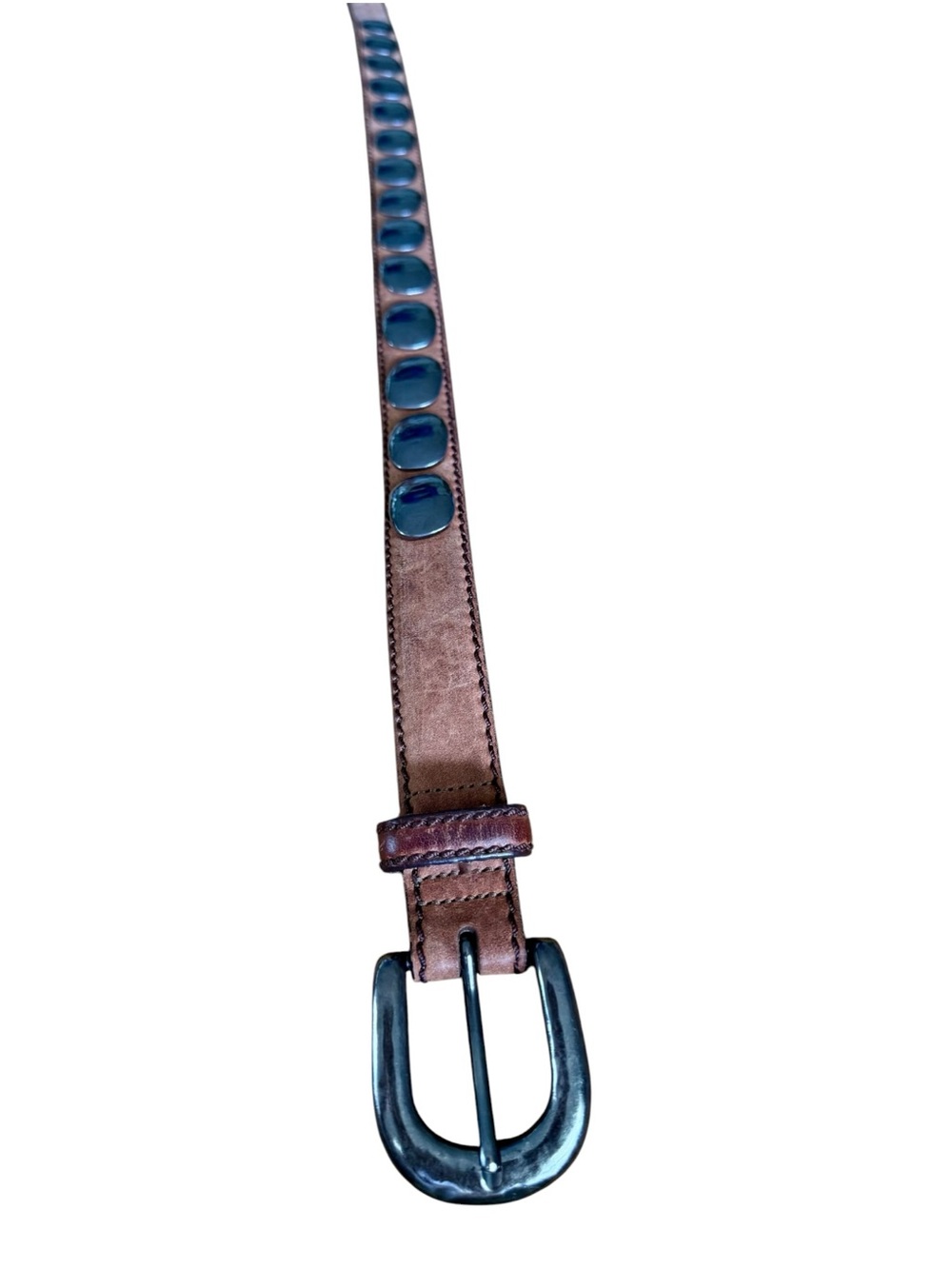 Vtg 80s Billy Brown Leather Concho Belt Silver Coated Pewter Sz 28 Western Boho - Picture 4 of 8